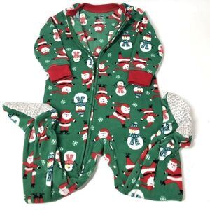 Carter's Snowman Santa Christmas Fleece Footed Pajama Zip Up 24M Unisex Boys PJS